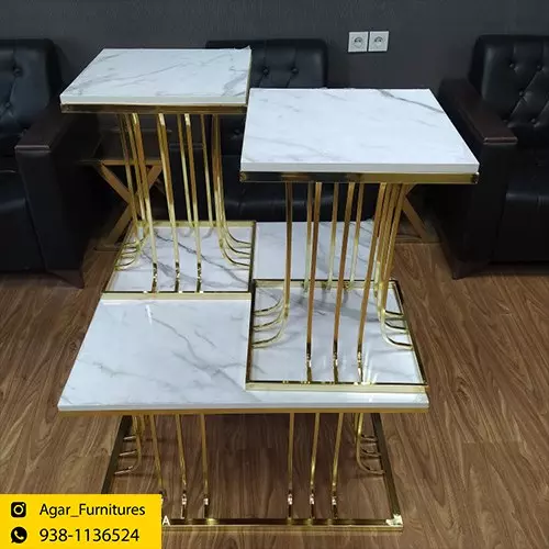 میز جلو مبلی و عسلی فلزی مدل ستونی مربع
